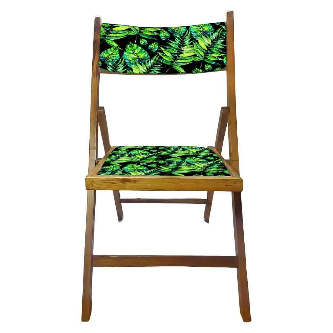 Nutcase Wooden Folding Chair for adults  -  Light Green Tropical Leaves