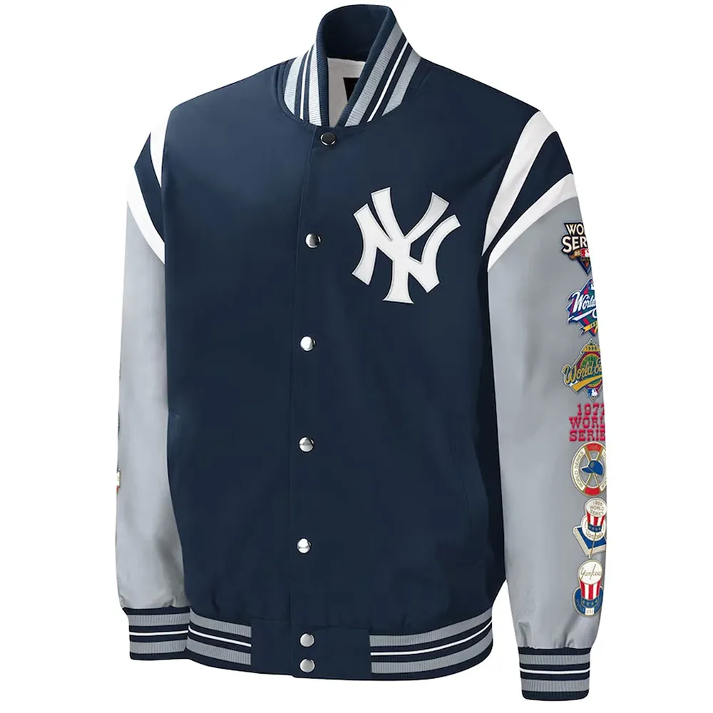 NY Yankees Title Holder Varsity Navy and Gray Satin Jacket