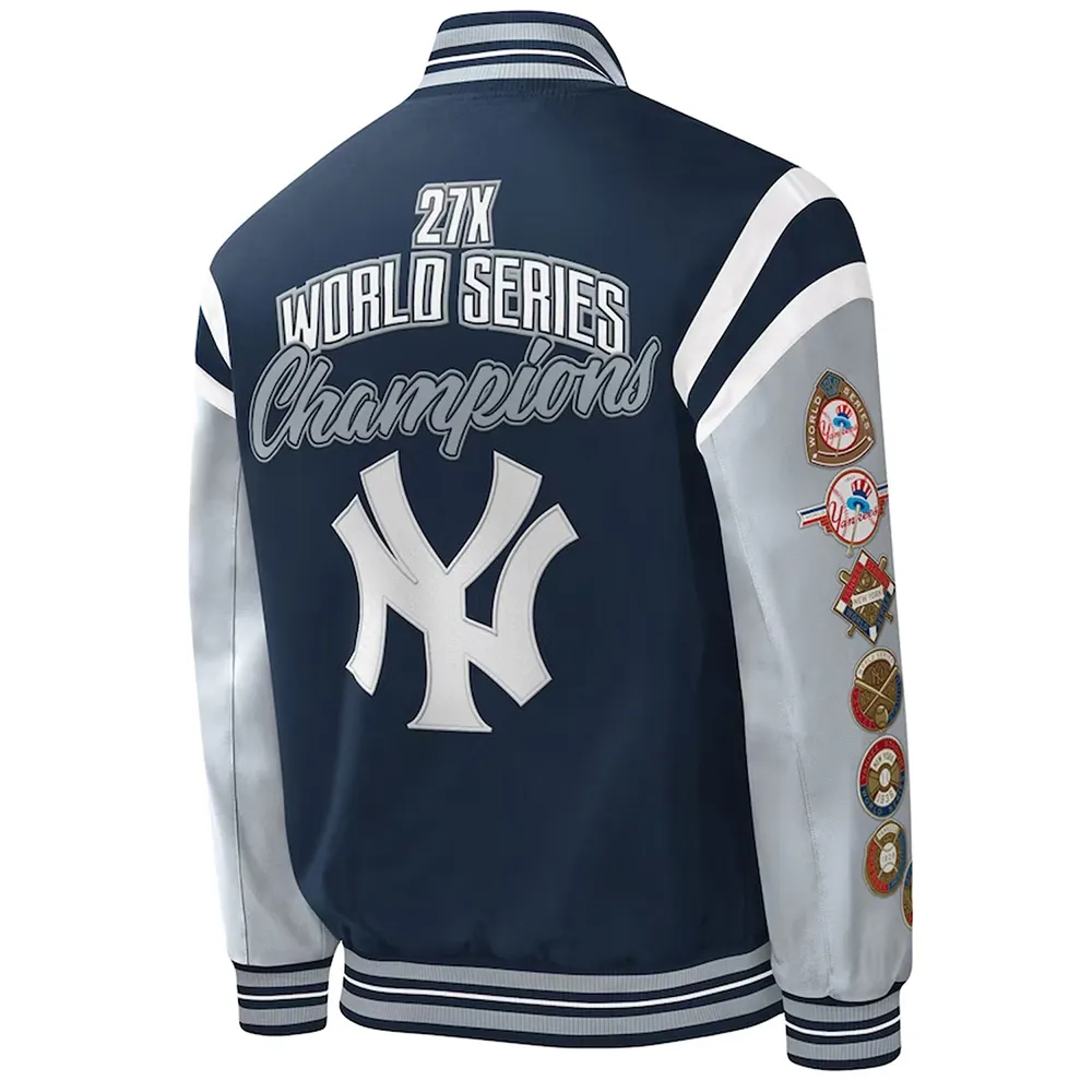 NY Yankees Title Holder Varsity Navy and Gray Satin Jacket