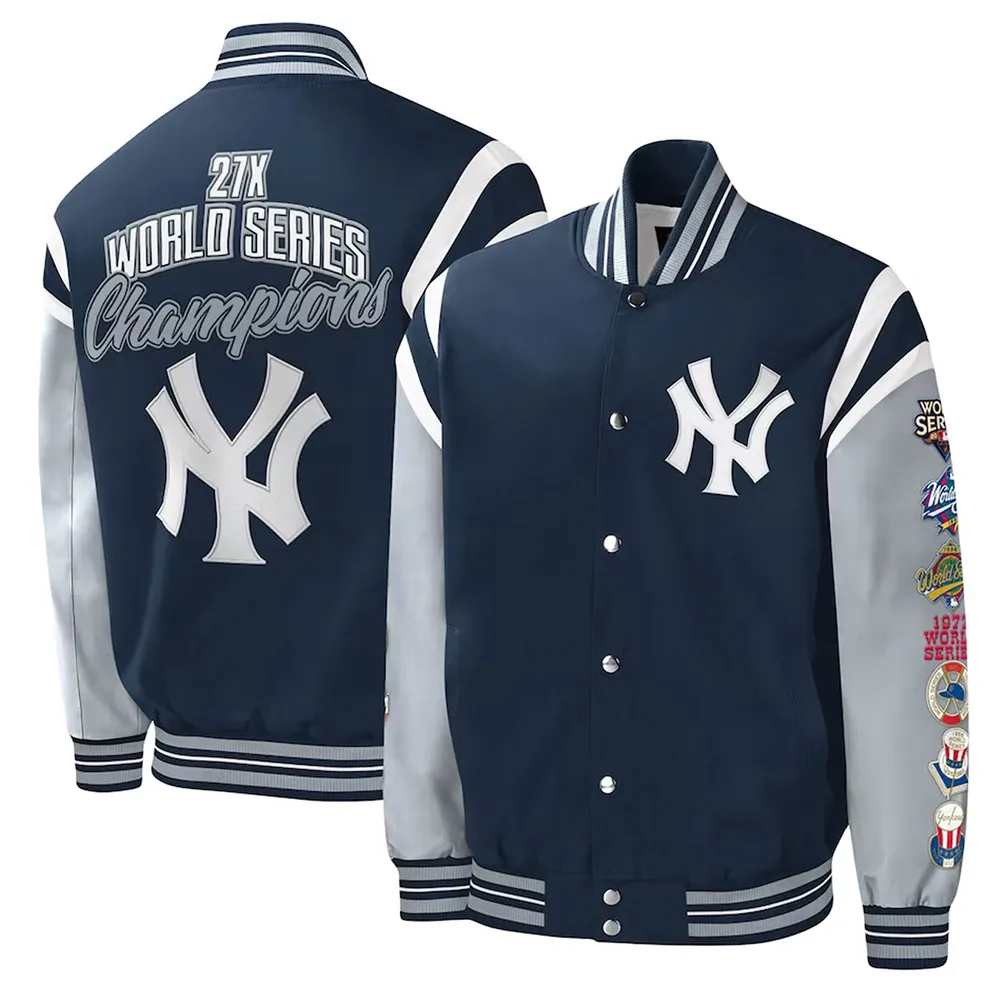 NY Yankees Title Holder Varsity Navy and Gray Satin Jacket