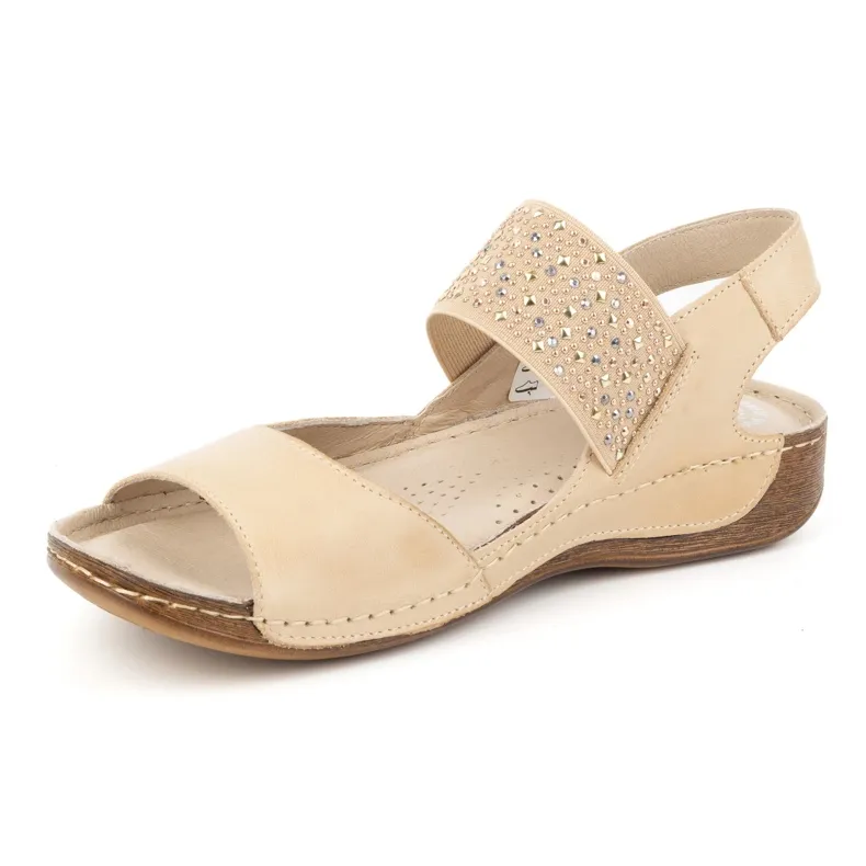 Olivier Polish women's leather sandals soft insole 0546 beige brown