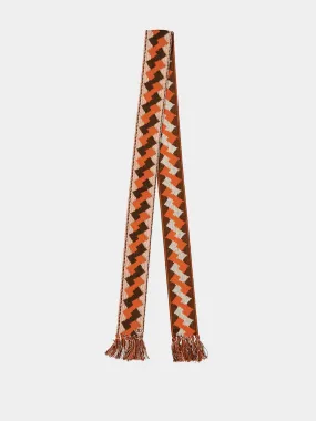 Orange Cotton Jacquard Scarf with Fringe