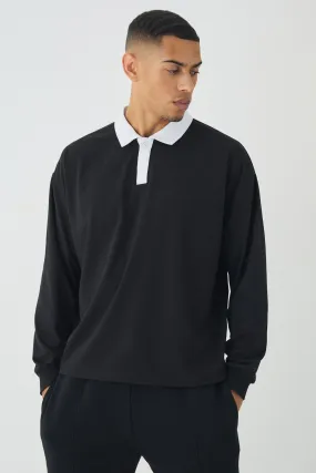 Oversized Boxy Long Sleeve Contrast Polo