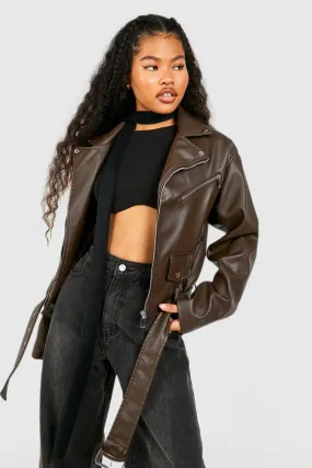 Petite Faux Leather Oversized Moto Jacket