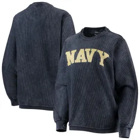 Pressbox Navy Midshipmen Women's Navy Comfy Cord Vintage Wash Basic Arch Pullover Sweatshirt