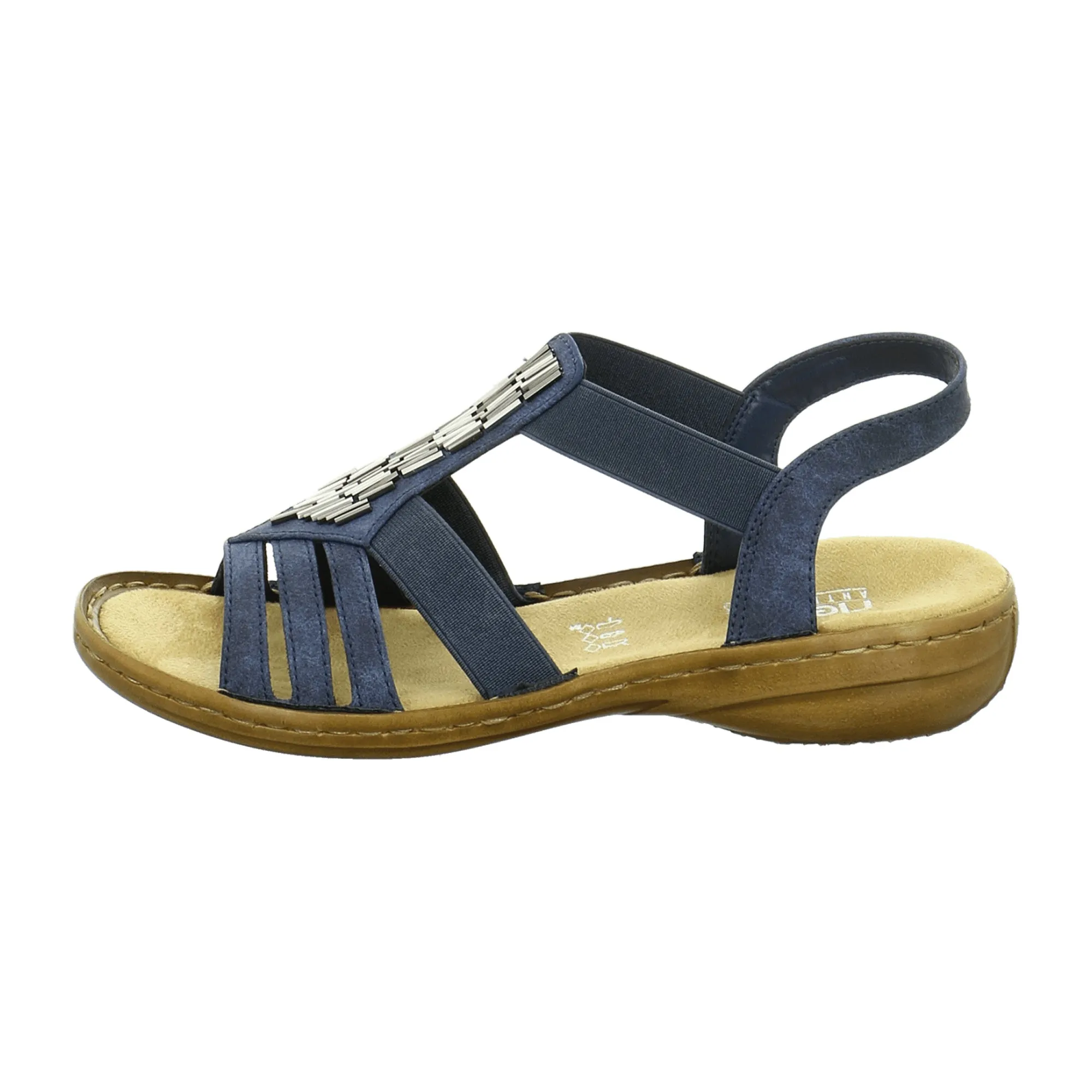 Rieker Women's Blue Sandals 6080014 Comfortable Elastic Straps Shock Absorbing Sole