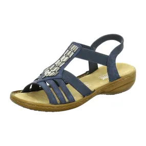 Rieker Women's Blue Sandals 6080014 Comfortable Elastic Straps Shock Absorbing Sole