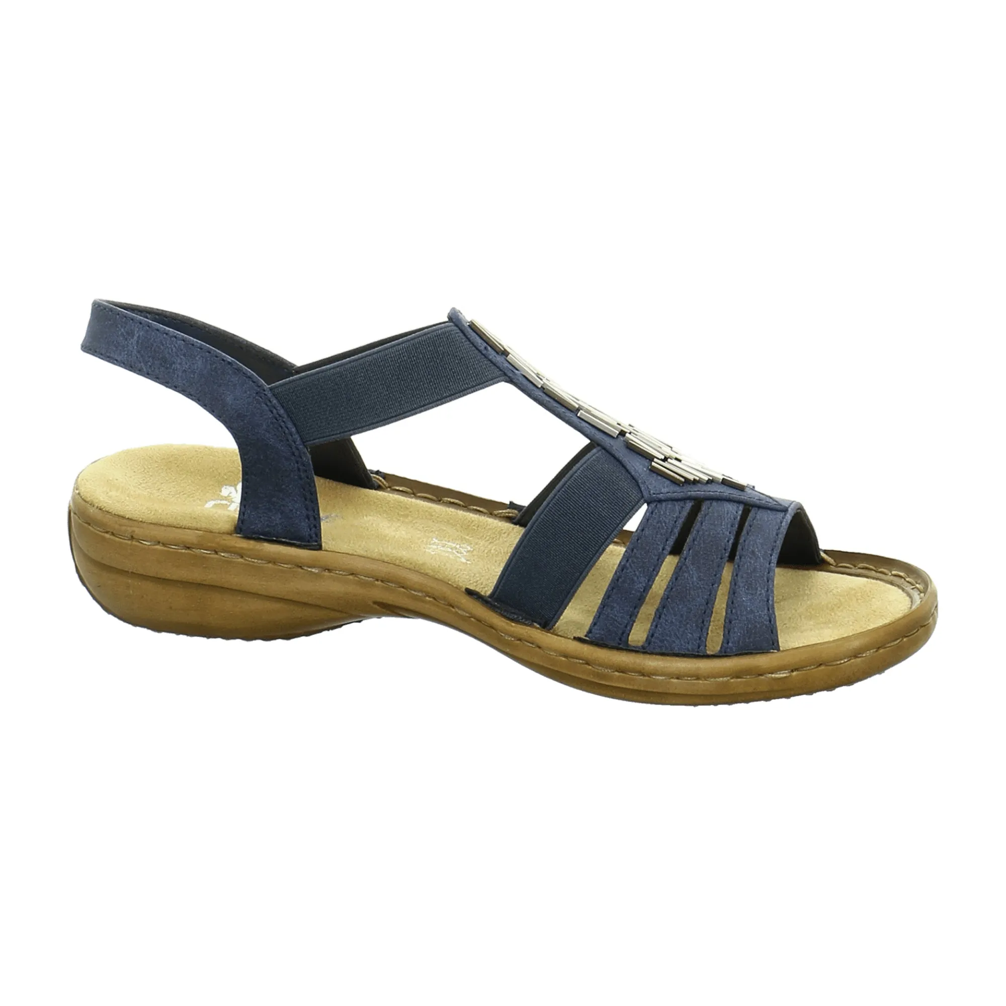 Rieker Women's Blue Sandals 6080014 Comfortable Elastic Straps Shock Absorbing Sole