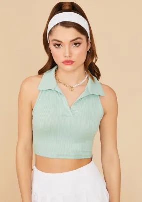 Sage Designer Sass Crop Polo Top-