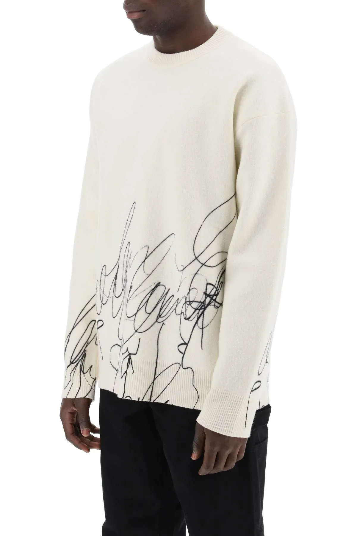 scribble print wool cotta pullover 24E28OAK04 FLTOA036 NATURAL WHITE