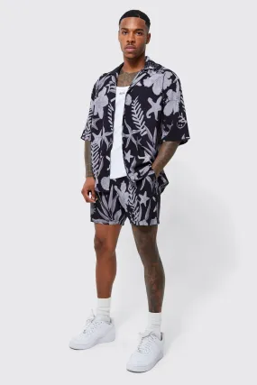 Short Sleeve Dropped Revere Viscose Floral Shirt And Short | boohooMAN UK