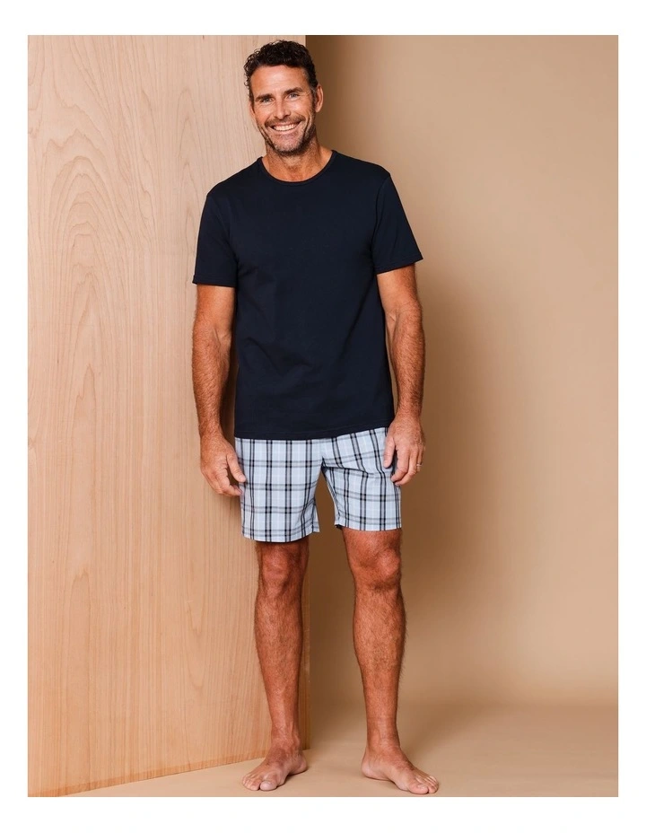 Short Sleeve Softwash Tee & Short Pyjama Set Jess Check in Navy