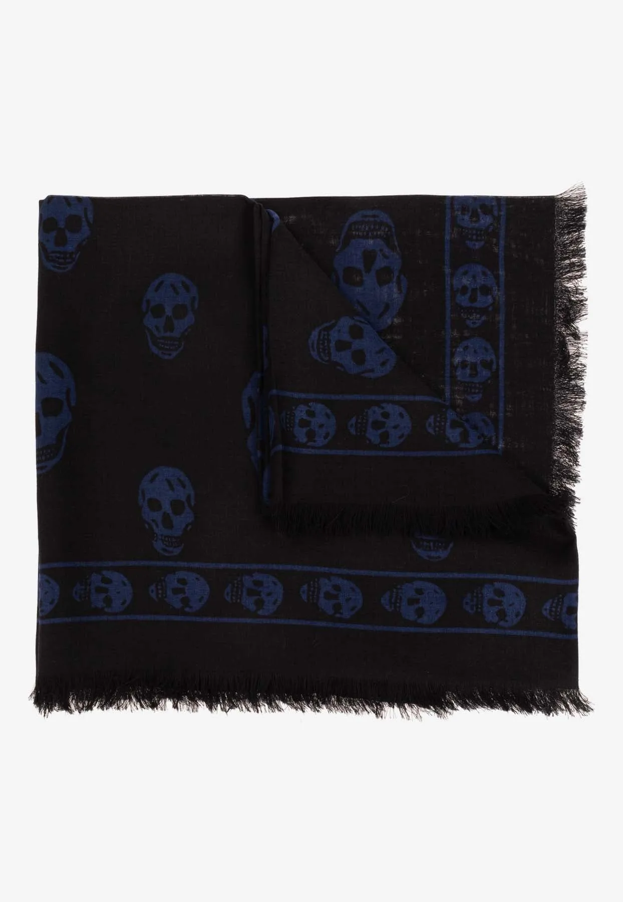 Skull Print Frayed Scarf