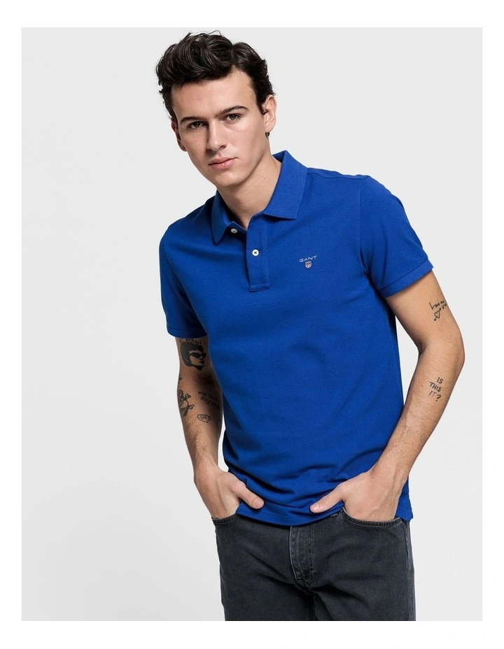 Solid Pique Rugger Polo in Cobalt