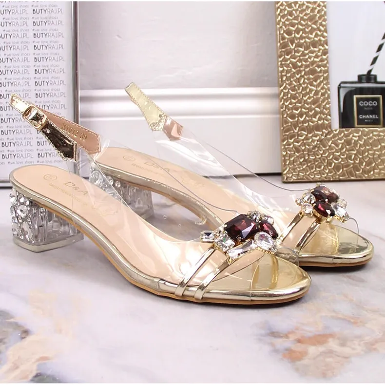 Transparent sandals with zircons light gold D&amp;A MR-X1012 golden