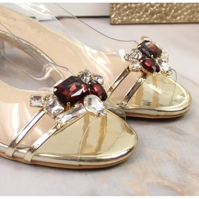 Transparent sandals with zircons light gold D&amp;A MR-X1012 golden