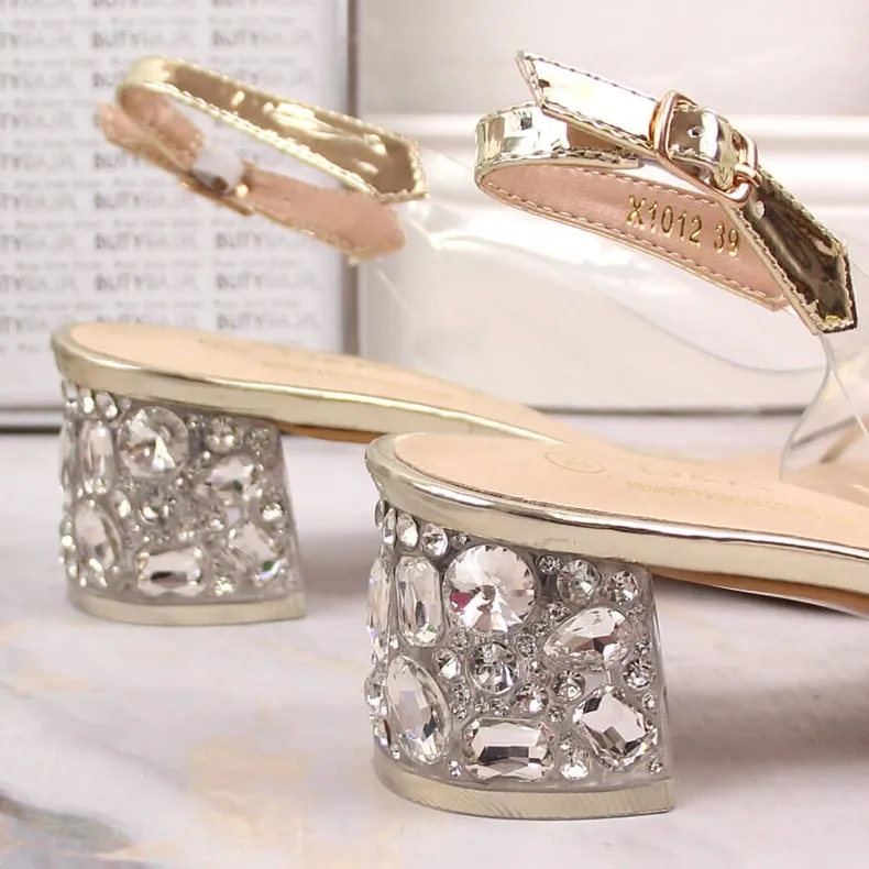 Transparent sandals with zircons light gold D&amp;A MR-X1012 golden