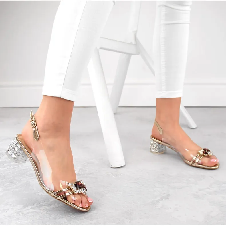 Transparent sandals with zircons light gold D&amp;A MR-X1012 golden