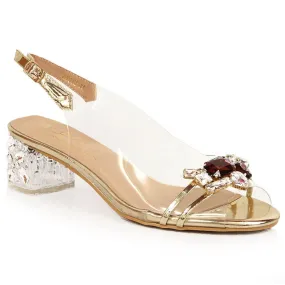 Transparent sandals with zircons light gold D&amp;A MR-X1012 golden