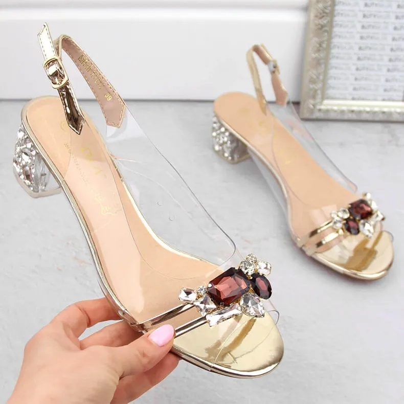 Transparent sandals with zircons light gold D&amp;A MR-X1012 golden