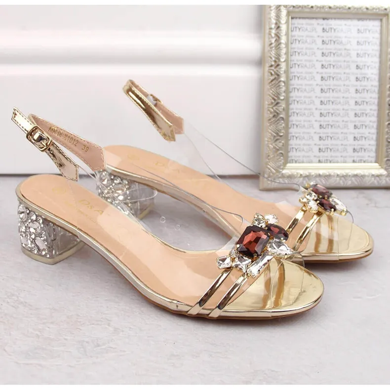 Transparent sandals with zircons light gold D&amp;A MR-X1012 golden