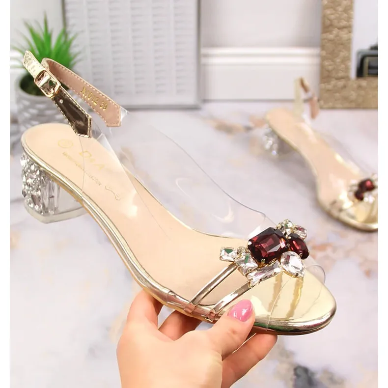 Transparent sandals with zircons light gold D&amp;A MR-X1012 golden