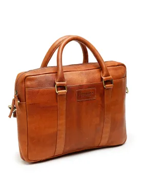 Unisex Tan Solid Genuine Leather Laptop Bag