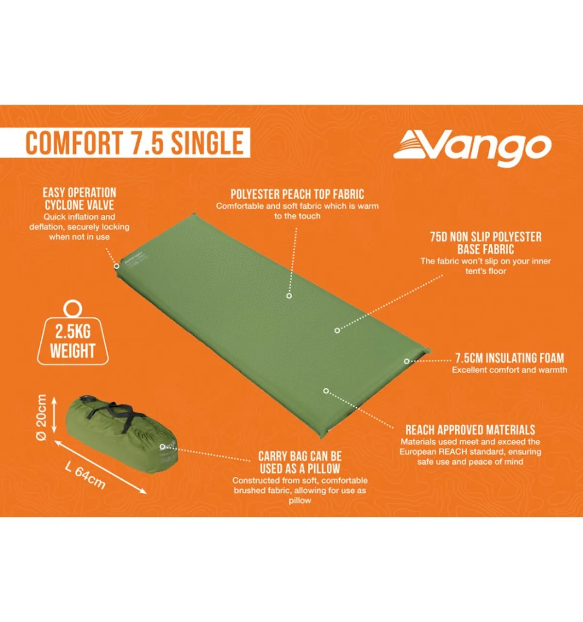 Vango Comfort 7.5 Single Self Inflating Sleeping Mat