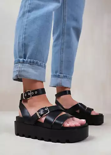 Where’s That From Layla Black Buckle Strap Platform Sandals | Kaleidoscope