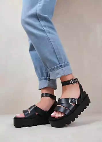 Where’s That From Layla Black Buckle Strap Platform Sandals | Kaleidoscope