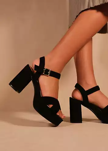 Where’s That From Marcia Black Suede Extra Wide Fit Platform Sandals | Grattan