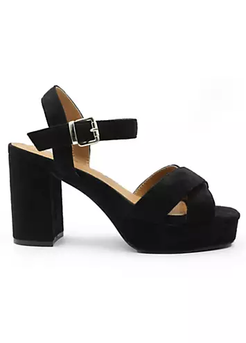 Where’s That From Marcia Black Suede Extra Wide Fit Platform Sandals | Grattan