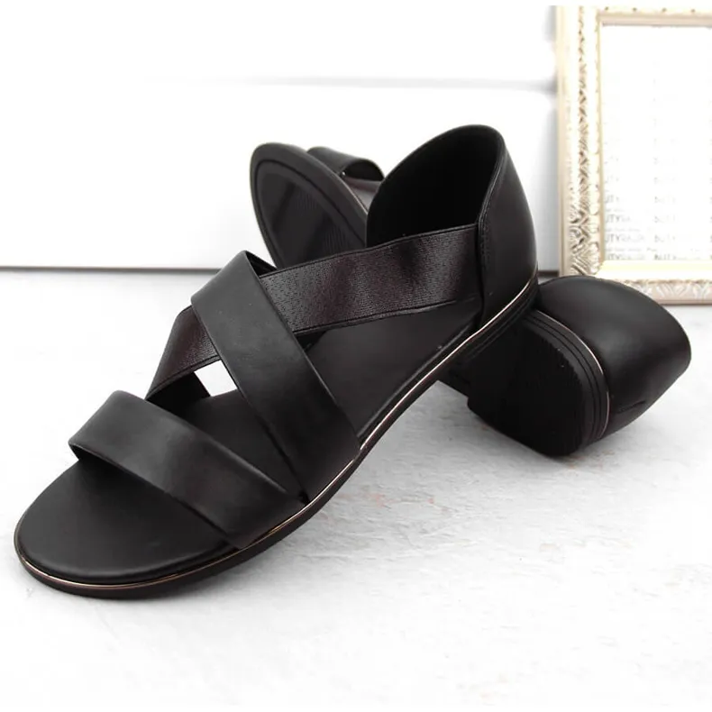 Women's slip-on sandals with elastic band, black Jezzi 3882